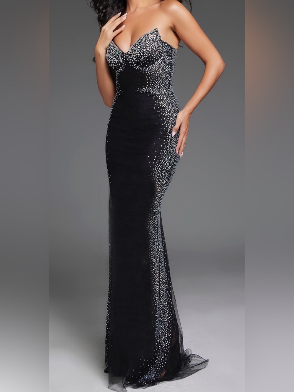 Jovani Black Gown with Silver Crystal Detail